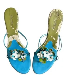 Charles David leather straps/ flower embellishments Vintage Kitten heels Y2K thumbnail 1