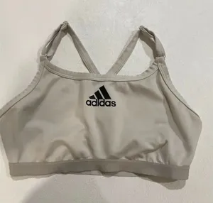 Adidas Sports Bra Beige Tan Logo Strappy Back Size L thumbnail 1