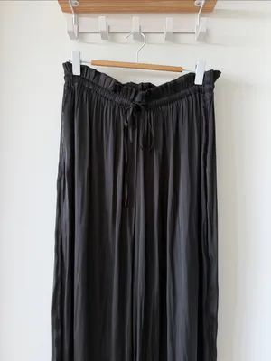 Pookie & Sebastian Black Wide-Leg Drawstring Satin Pants thumbnail 2