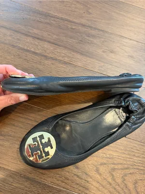 Tory Burch Black Reva Logo Ballet Flats Size 9.5 (?) - C39-338 thumbnail 3