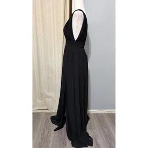 Lulus Maxi Dress XS Heavenly Hues Black Deep V-Neck Side Slit Gown Prom Romantic thumbnail 13