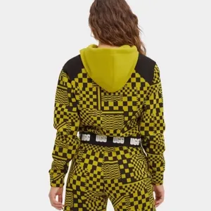 UGG RTW | Woman's Mallory Checkerboard Neon Green Black‎ Cropped Hoodie, Size M thumbnail 2