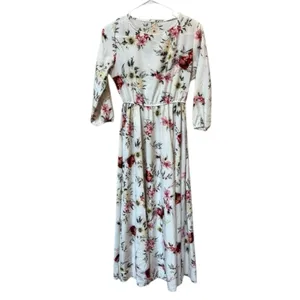 White Floral Maxi Dress Cottagecore Romantic Bridal Shower Spring M thumbnail 2