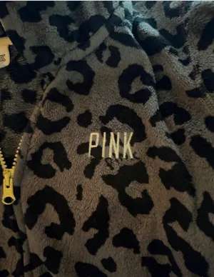 PINK Victoria's Secret Gray Leopard Print Fleece Jacket thumbnail 8