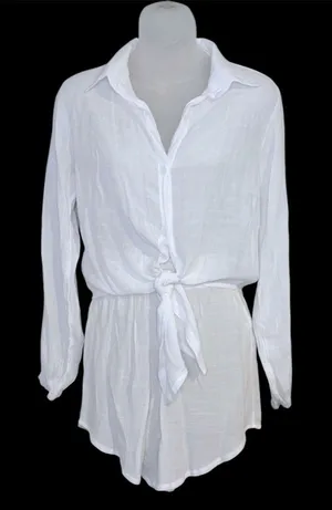White Tie-Front Gauze Button-Up Shirt and Shorts Set Size Small thumbnail 1