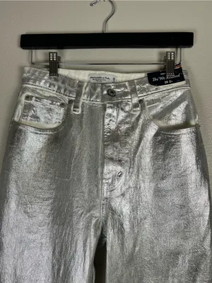 Abercrombie & Fitch Women's Metallic Silver Straight-Leg High-Rise Jeans Size 26 thumbnail 6