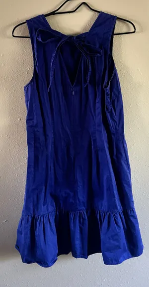 J.CREW Blue Sleeveless Ruffle Bow Short A-Line Dress Round Neck Size M thumbnail 3