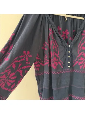 Free People Persuasion Embroidered Boho Chic 100% Cotton Floral Blouse -medium thumbnail 8