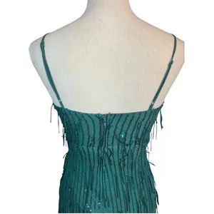 City studio green sequin gown formal prom emerald gala sleeveless fringe thumbnail 6