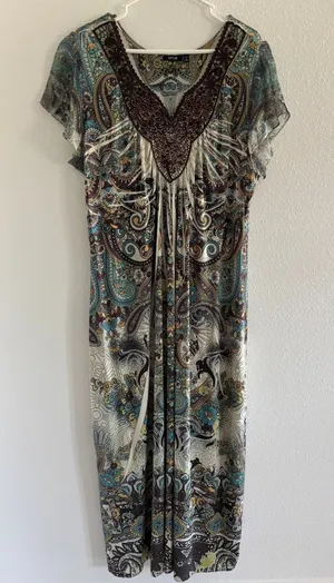 Apt 9 Dress‎ Womens 2XL Green Brown Babydoll Fairy Rhinestone Stretch Bohemian thumbnail 1