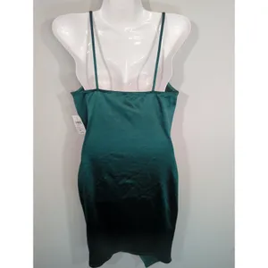 Windsor Hunter Green Satin Bodycon Faux Wrap Mini Dress Medium NWT Party Holiday thumbnail 5