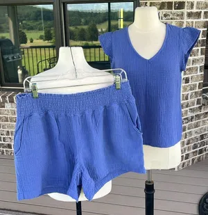 Short Set Comfy Gauzy Blue Top Shorts thumbnail 1