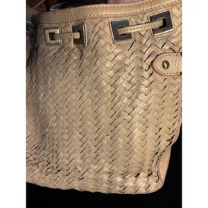 Cole Haan Genevieve Tan Woven Leather Hobo Bag Optical Weave Tassel Shoulder Bag thumbnail 7