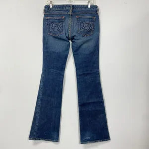 Bebe‎ EWomens Dark Wash Blue Denim Bootcut Low Rise Pants size 28 FLAWED thumbnail 5