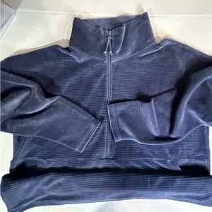 LL Bean Blue Loose Turtle Neck 3/4‎ Zip Up Kangaroo Pocket Ribbed Sweater XL thumbnail 9