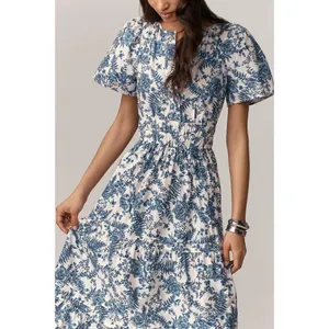 NWT Anthropologie Somerset Maxi in Ivory Blue Floral Tiered Cotton Dress L thumbnail 2