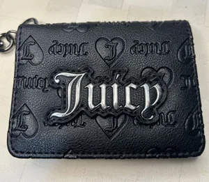 Juicy Couture Black Embossed Card & Key Pouch with Silver Logo thumbnail 1