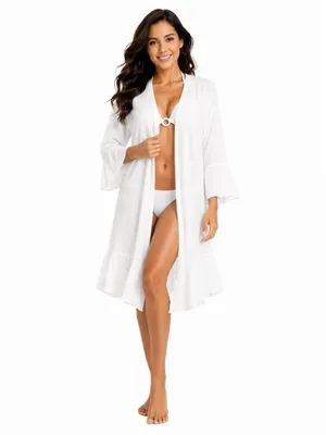 Cupshe Crisp Weave White Cover-Up Kimono Large thumbnail 2