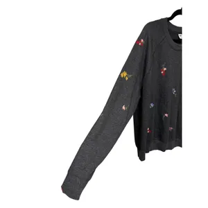 Old Navy Gray Floral Embroidered Raglan Pullover Sweatshirt Cozy Large Tall thumbnail 9