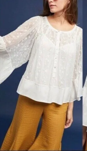 Anthropologie Akemi + Kin White Star Bell Sleeve Top S thumbnail 1