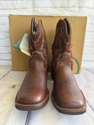 Roper Brown Leather Western Boots with Blue and Cream Embroidery thumbnail 3