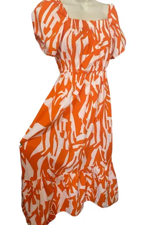 Nation AK Outfits Long Tropical Orange Maxi Tiered dress women size S thumbnail 1