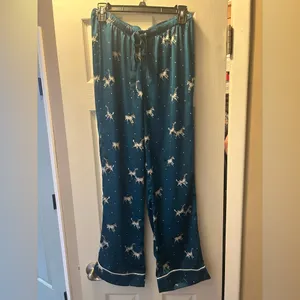 LOFT Teal Satin Sleep Pants with White & Black Zebra Print | Size Small thumbnail 4