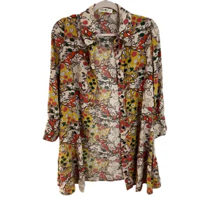Natural Life Shirt Dress Floral Retro Womens Size Large Orange Cream thumbnail 5