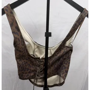 Pretty Garbage Leopard Print Lace Up‎ Corset Top Brown XS CST1919 Underwire Crop thumbnail 5