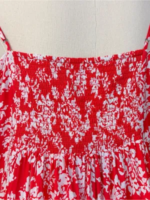 Gap Soft Cami Dress XXL V Neck Smocked Floral Red White NWT Sundress Casual thumbnail 9