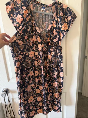 Old Navy Floral Flutter Sleeve Tiered Midi Dress Navy Peach Size XL thumbnail 6