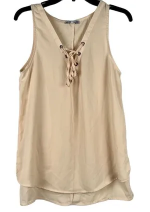 Iris Cream Sleeveless Lace Up Tank Top Medium thumbnail 1