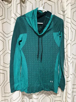 Under Armour HeatGear Hooded Top Teal Black Size S thumbnail 1