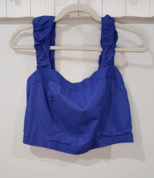Free People Ashley Crop Tank M Mazarine Blue Ruched Strap Summer Concert Top thumbnail 1