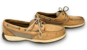 Sperry Top-Sider Intrepid 2 Eye Leather Mesh Linen Tan Beige Loafer Boat Shoes 7 thumbnail 1