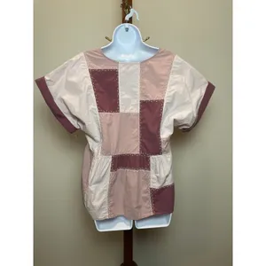 Madewell Signature Poplin Patchwork Peplum Top XL Warm Thistle Cotton thumbnail 3