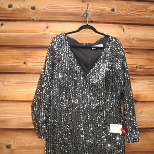 Mac Duggal 26445 Long Sleeve Sequin Gown Black Silver 14 thumbnail 7