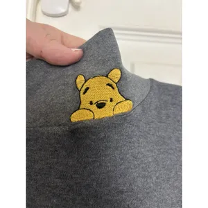 Vintage 90s Disney Winnie the Pooh Embroidered Gray Mock Neck Long Sleeve L thumbnail 6