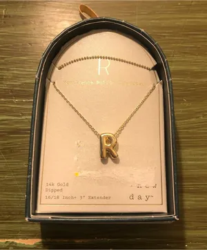 A New Day NWT 14k Gold Dipped Bubble "R" Necklace 16/18" w/3" Extender thumbnail 1