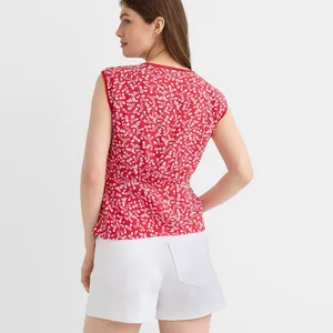 NWT Loft Floral Lace Trim Cap Sleeve Top Red white Size 12 / L thumbnail 3