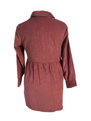 Nine West Rust Brown Button-Front Long Sleeve Shirt Dress thumbnail 3