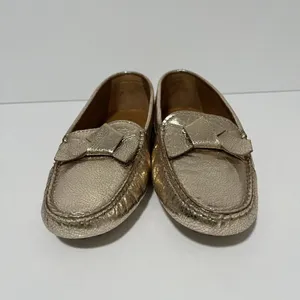 Bobbies Gold Lame Handmade Driving Moccasin Loafers with Bow Size 39 thumbnail 2