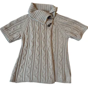 The Limited Womens Cable‎ Knit Short Sleeve Toggle Turtleneck Cardigan Taupe S thumbnail 2