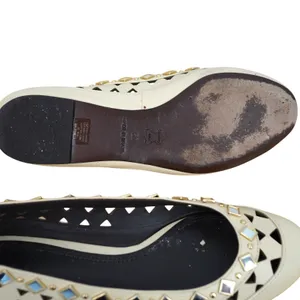 Tory Burch Flats Women Size 5 Cream Leather Studded Laser Cut Out Mirror Work thumbnail 6