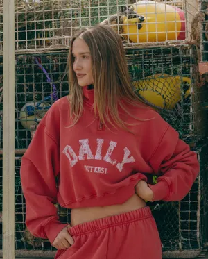 Daily Drills Cropped Half-Zip Sweatshirt in Red thumbnail 1