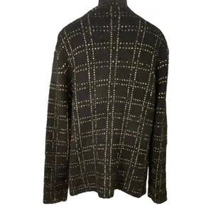 NWT Sioni Bouclé Knit Cardigan Jacket Black Gold Plaid Buttons Med Old Money thumbnail 3