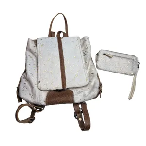 Myra Bag Backpack Western Cotton White Leather Calf Hair Backpack and Wallet thumbnail 1