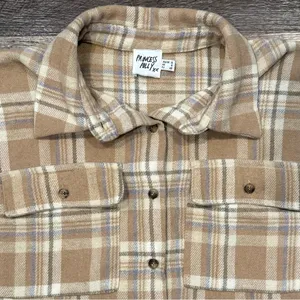 Princess Polly Flannel Plaid Tan Shacket Button Down Fall Size 8 thumbnail 2