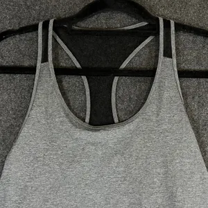 Alo Yoga Womens Gray Heathered Open Draped Mesh Back Racerback Tank‎ Top thumbnail 6