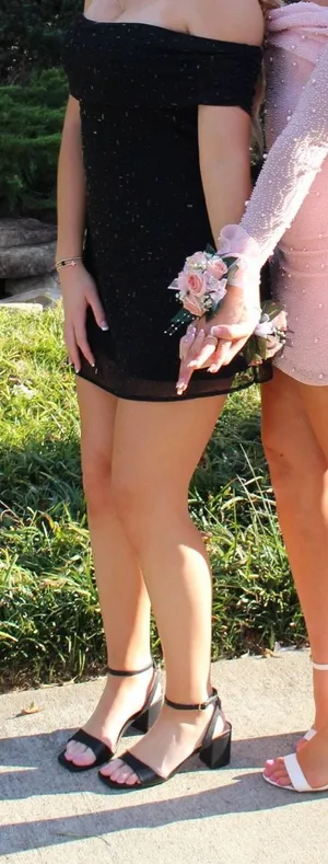 Black Windsor off the shoulder dress thumbnail 1